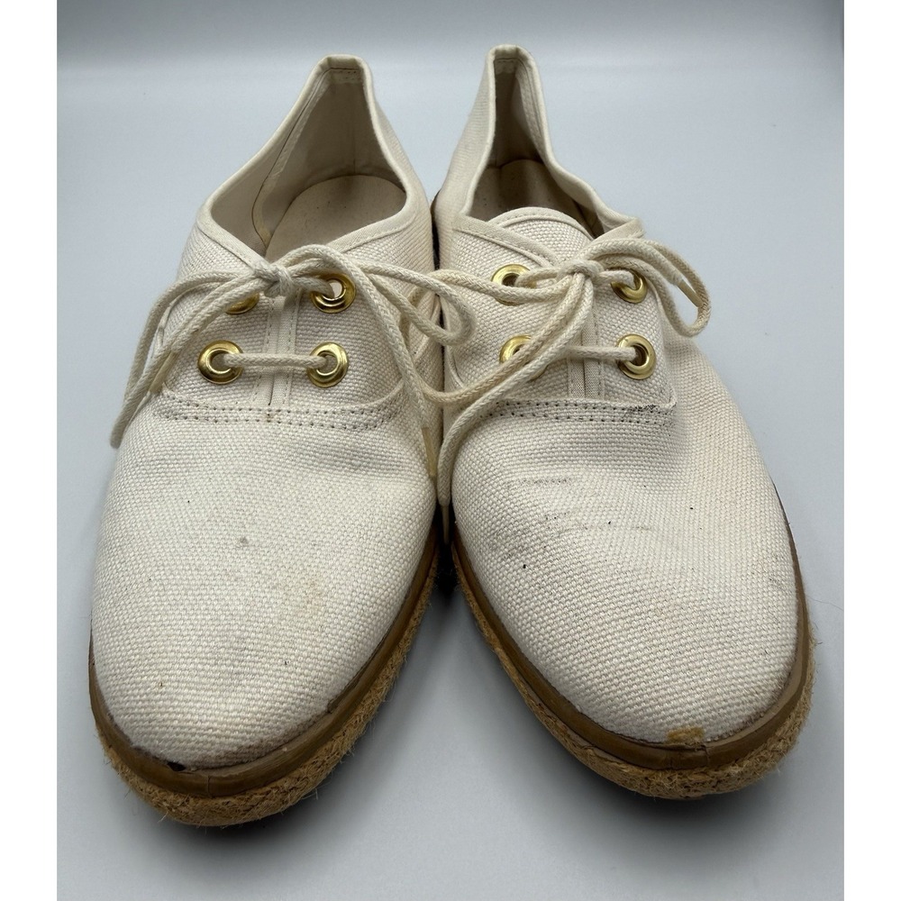 Womens‎ Size 8 Cream Canvas Lace Up Espadrille Flats Casual Shoes